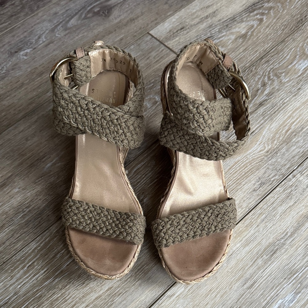 Stuart Weitzman Tan Woven Wedges Sz 7